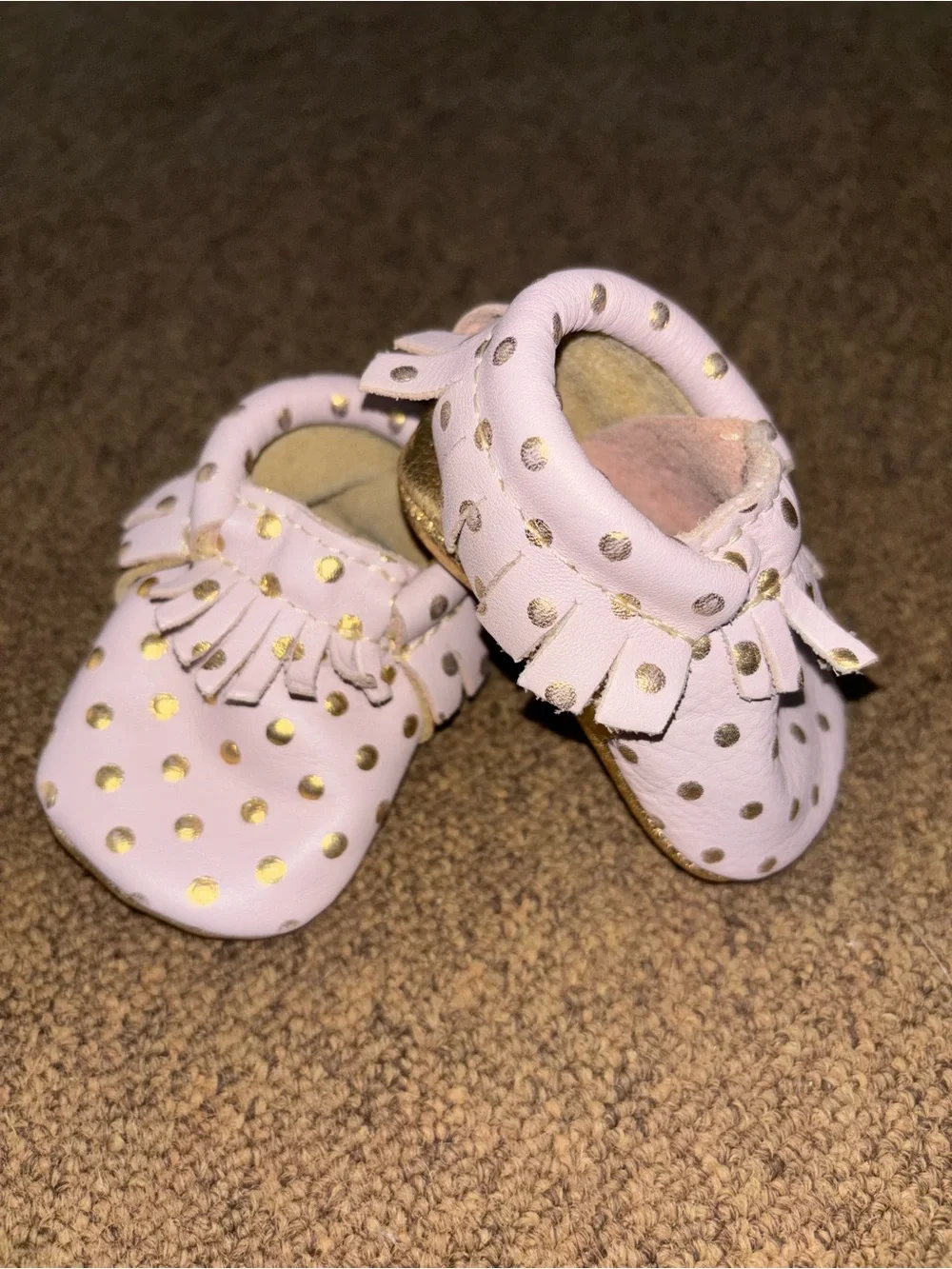 Purple Baby Moccasins with Gold Dots